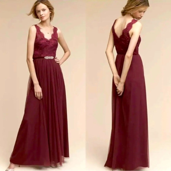 BHLDN Dresses & Skirts - BHLDN Hitherto Sz14 Samantha Purple Lace Chiffon Maxi Dress Bridesmaids Formal